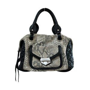 Aimee Kestenberg Snake Print & Black Leather Handbag With Quilted Sides & Silver